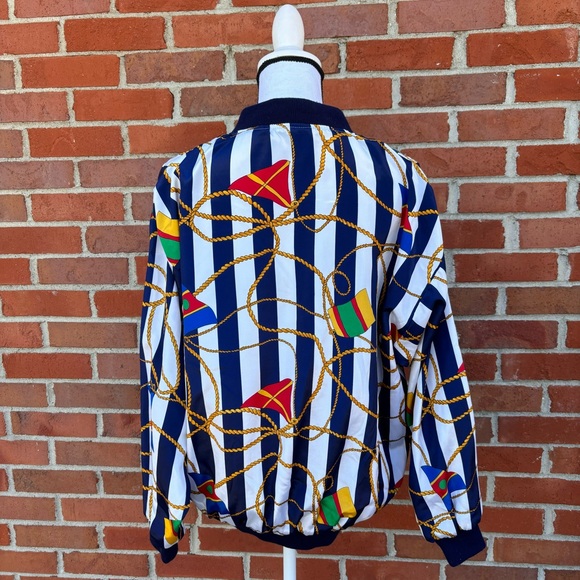 Vintage Striped Nautical Flag Print Zip Front Bomber Jacket One Size Fits Most - Picture 7 of 8